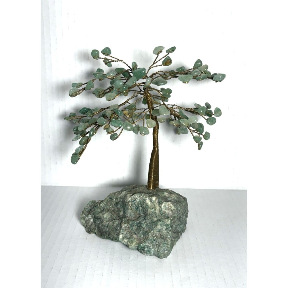 Vtg Handcrafted Aventurine Stone Gem Tree 7” Tall Budd Stone (African Jade) Base - Picture 3 of 11